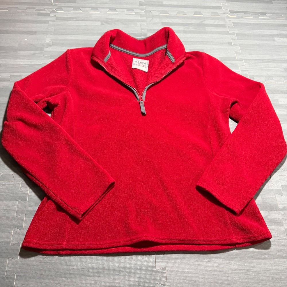 Old Navy Red Fleece Quarter Zip Pullover Sweater Long Sleeve Mock Neck Soft Warm